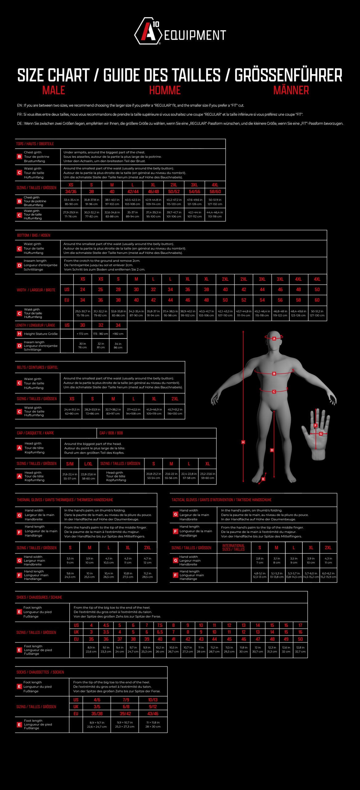 Guide des tailles – A10 Equipment